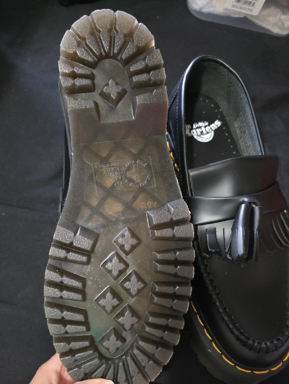 Dr Martens Black Leather Tassel Loafer with Lug Sole Platform - Picture 4 of 5